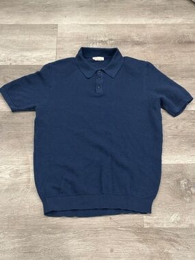 Octobre Editions Carlo Knit Polo Navy Ribbed Cuffs Mens M